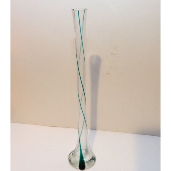 Vintage Green Art Glass Vase‎ Stripes 18" Tall - Picture 1 of 5